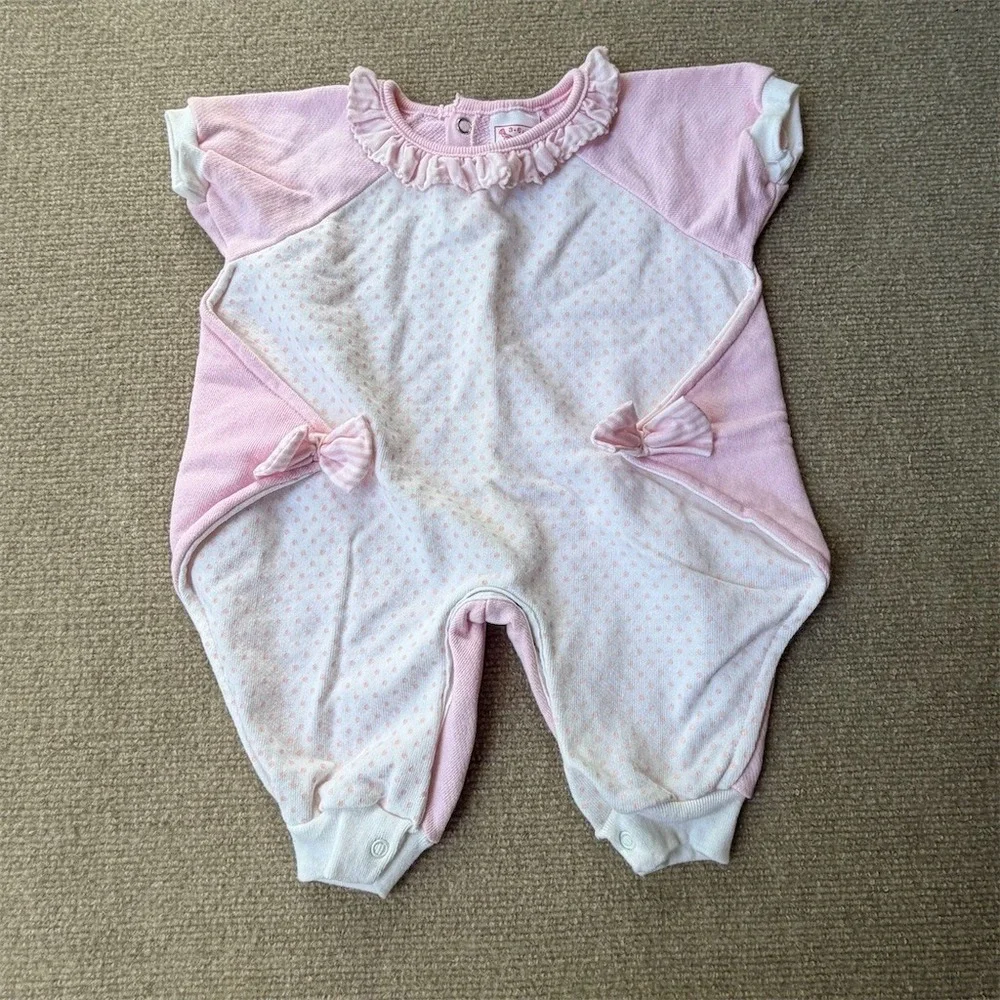 Buster Brown Baby Girl Romper One-Piece‎ 3-6 Months Pink Polka Dot Bow